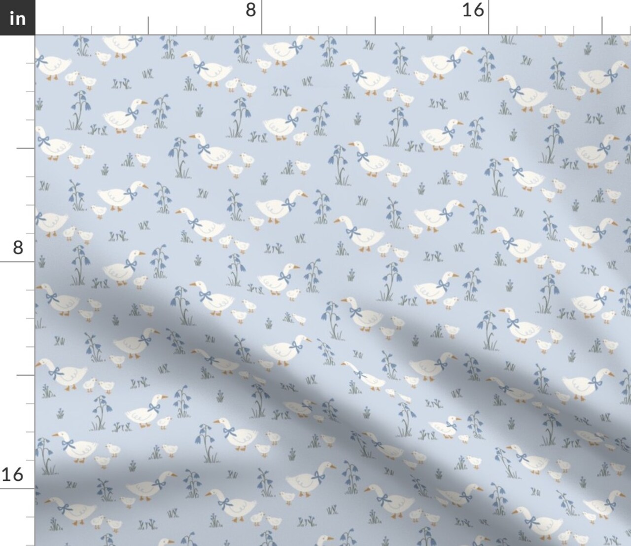 Spring Farmhouse Cottage Ducklings Rustic Cottagecore Goose Country Ducks Small Scale Blue Meadow Garden Floral Botanical Tulips Bow Custom Printed Fabric by Spoonflower Various Fabrics by the Yard or Fat Quarter